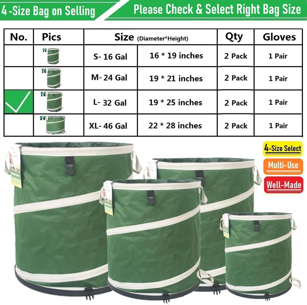 2 Pack 32 Gallon Collapsible Trash Can (2 Count)