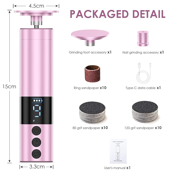 COSCOSY Electric Callus Remover for Feet, Professional 9-Speed Adjustable Foot File Portable 2-in-1 Dead Skin Exfoliator & Nail Grinder Kit USB-C Rechargeable Lightweight for Home Pedicure (Pink)