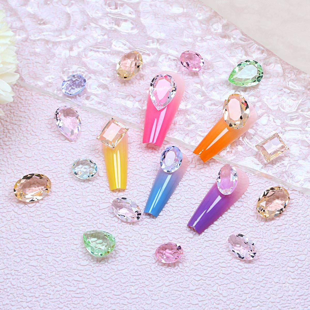 JINJIAO Large Nail Art Rhinestone,Pointback Mix Shape Nail Charms Colorful Transparent 3D Nail Diamonds for Nail Art DIY Crafts