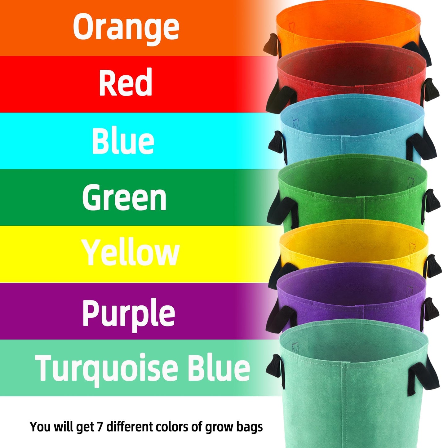 7-Gallon Fabric Grow Bags (7 Pack of Mix Colors) with Handles for Potato Tomato Flower and Vegetables