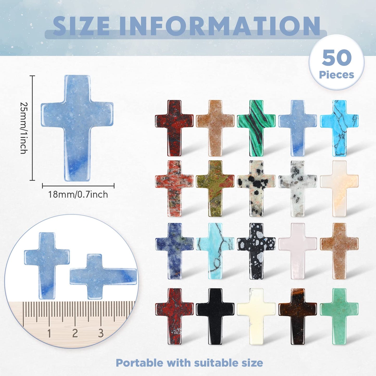 Nuenen 50 Pcs Easter Cross Crystal Stone Bulks 1'' Natural Crystal Wall Cross Shaped Worry Stones Charm Pocket Quartz Gift Halloween Easter Decor(0.71 x 0.98 x 0.24 Inch,Classic)