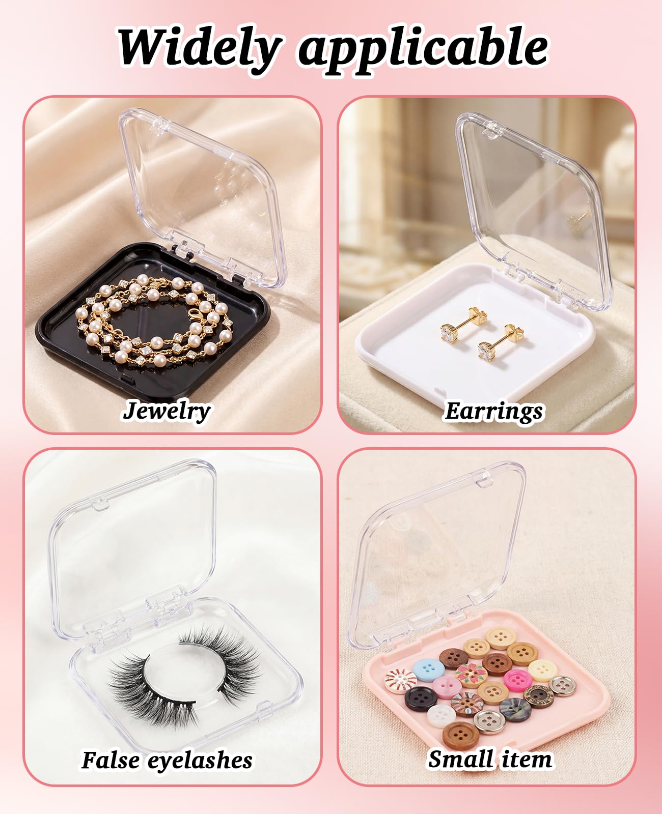 PASDUCHAS 48 Pcs Nail Boxes for Press Ons, Fake Nail Storage Case Packaging Container with 120 Adhesive Double Sided Tape