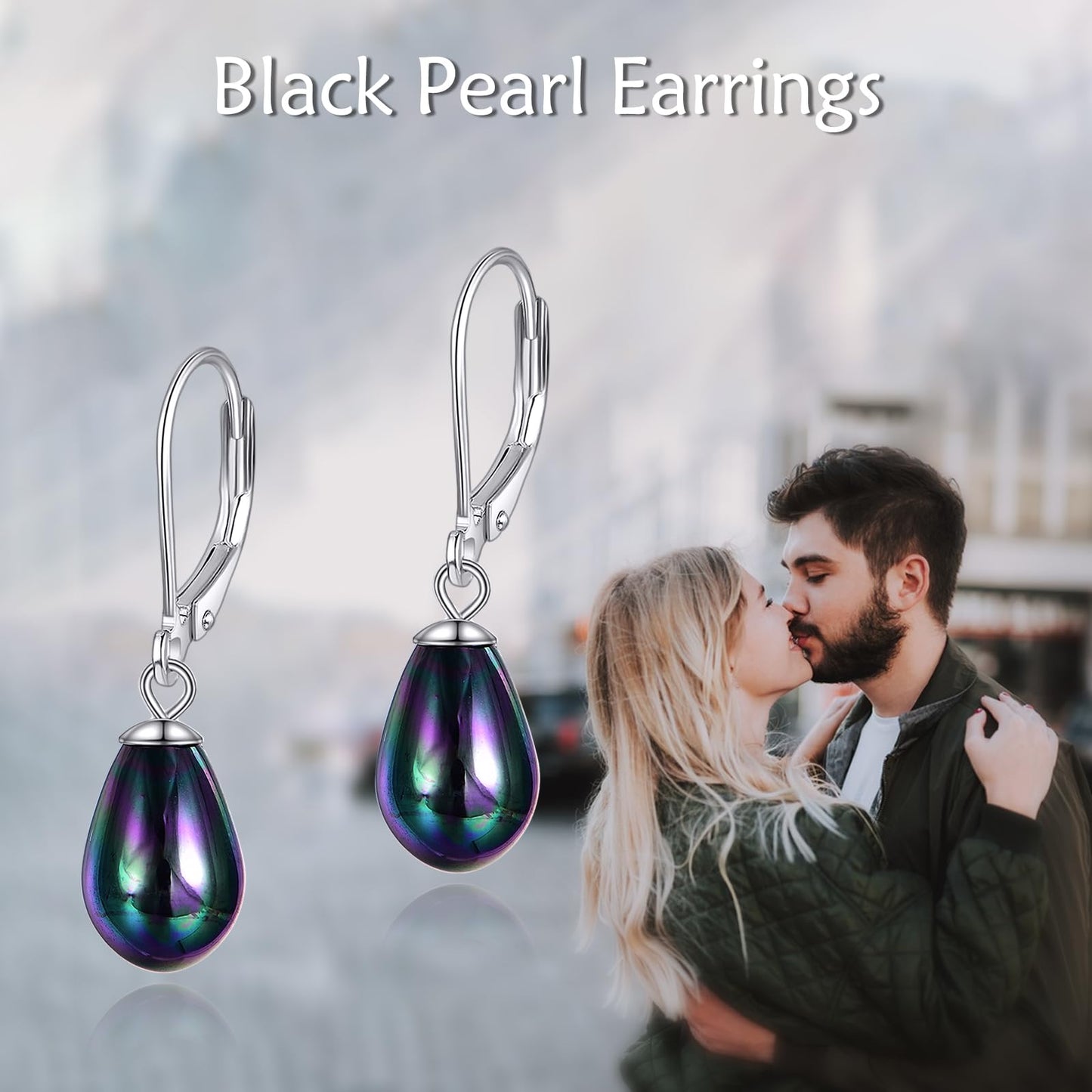 925 Sterling Silver Black Pearl Leverback Earrings Dangle Drop Jewelry Gifts for Women (Teardrop Black Pearl)