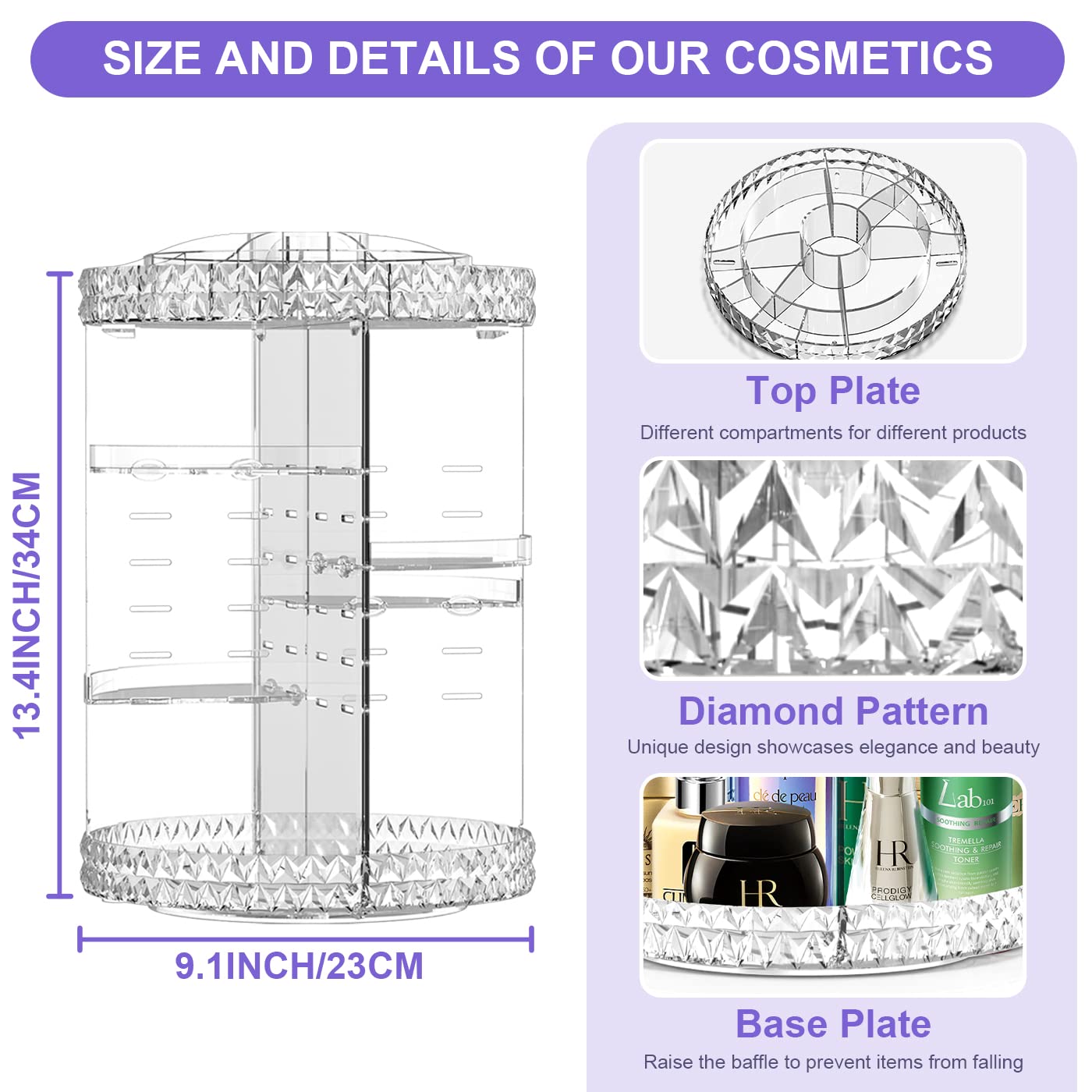 TiKenSo 360 Rotating Makeup Organizer, Cosmetics Organizer Makeup Spinning Organizer Clear 6 Adjustable Layers Large Capacity Acrylic Skincare Organizers for Bathroom or Bedroom Dresser