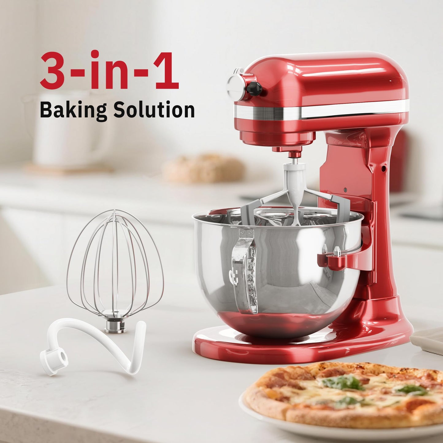 Flex Edge Beater 3Pcs for KitchenAid Mixer Attachments and Accessories Compatible with 6 Quart Lifting Stand Mixers (KN256 6-Wire Whip, 6QT Flat Beater Paddle, 6QT Dough Hook Attachment)