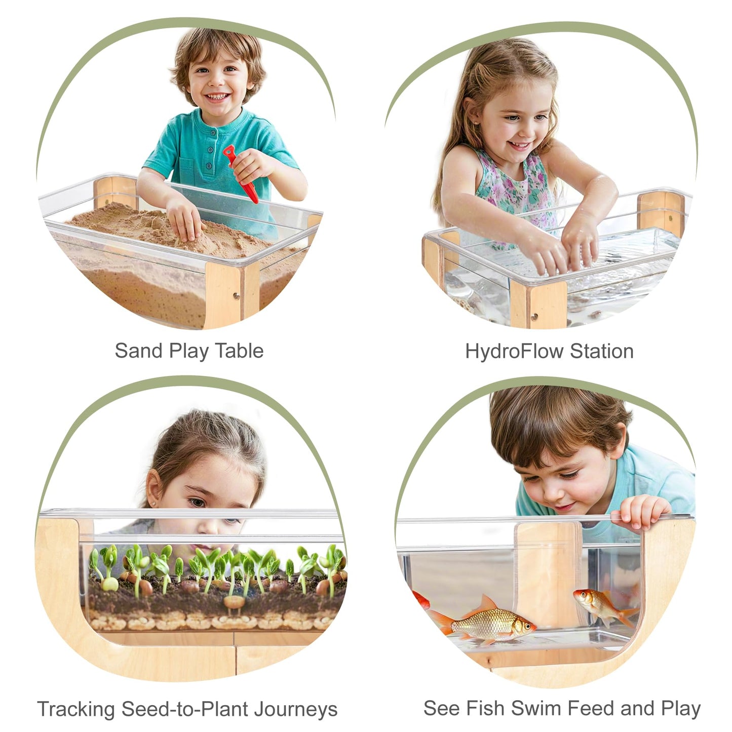 KRAND See-Through Small Water & Sand Sensory Table for Kids w/Transparent Tub for Tactile Play & Learning – Perfect for Home, Classroom & Daycare