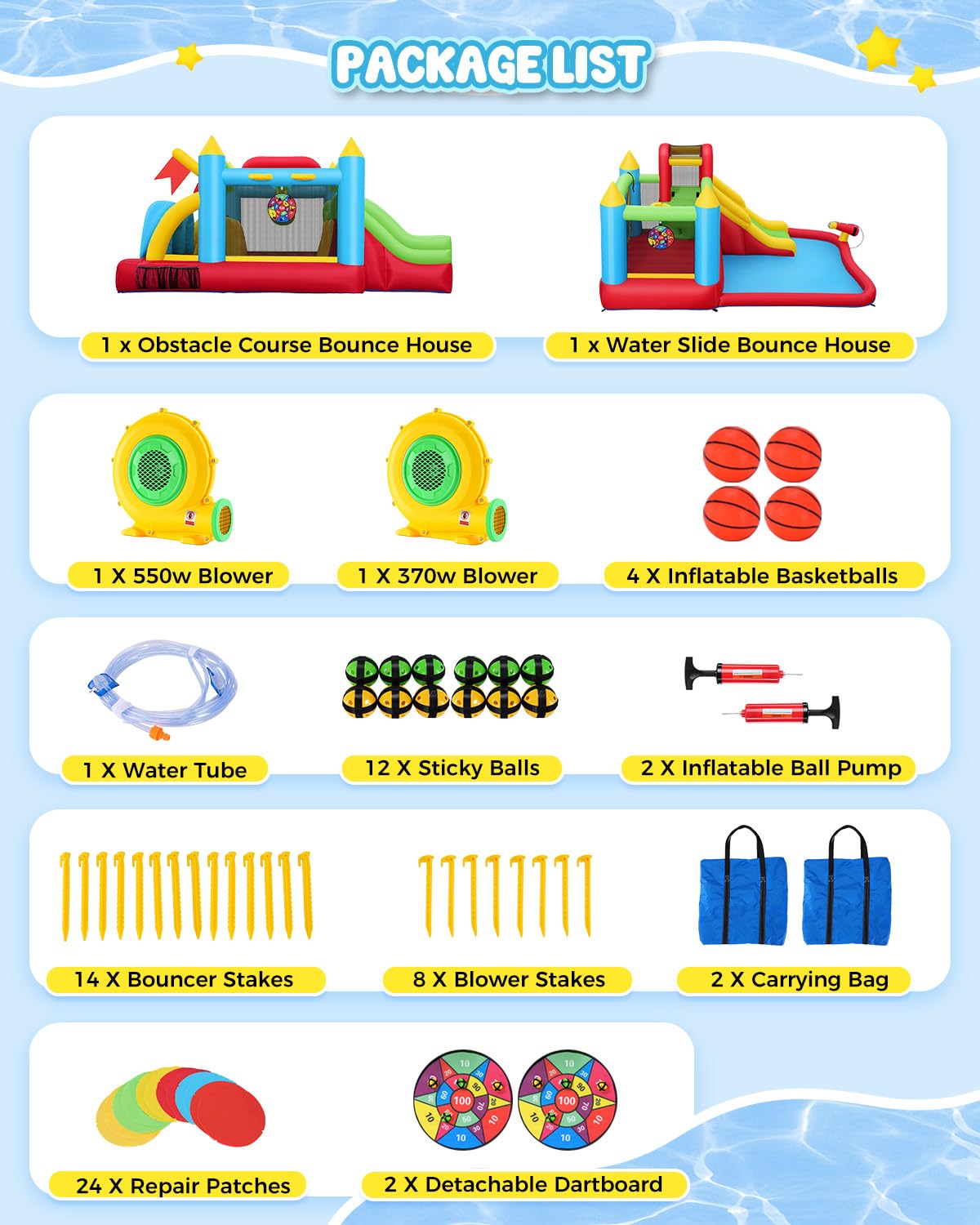 Giant 29FT Wate Slide Bounce House Detachable (15.3+13.5FT) Combo, Obstacle Course & Waterslide, Tunnel/Jumping Area/Spalish Pool, Bouncy Castle for Summer Fun, Inflatable Water Park Holds 10 Kids