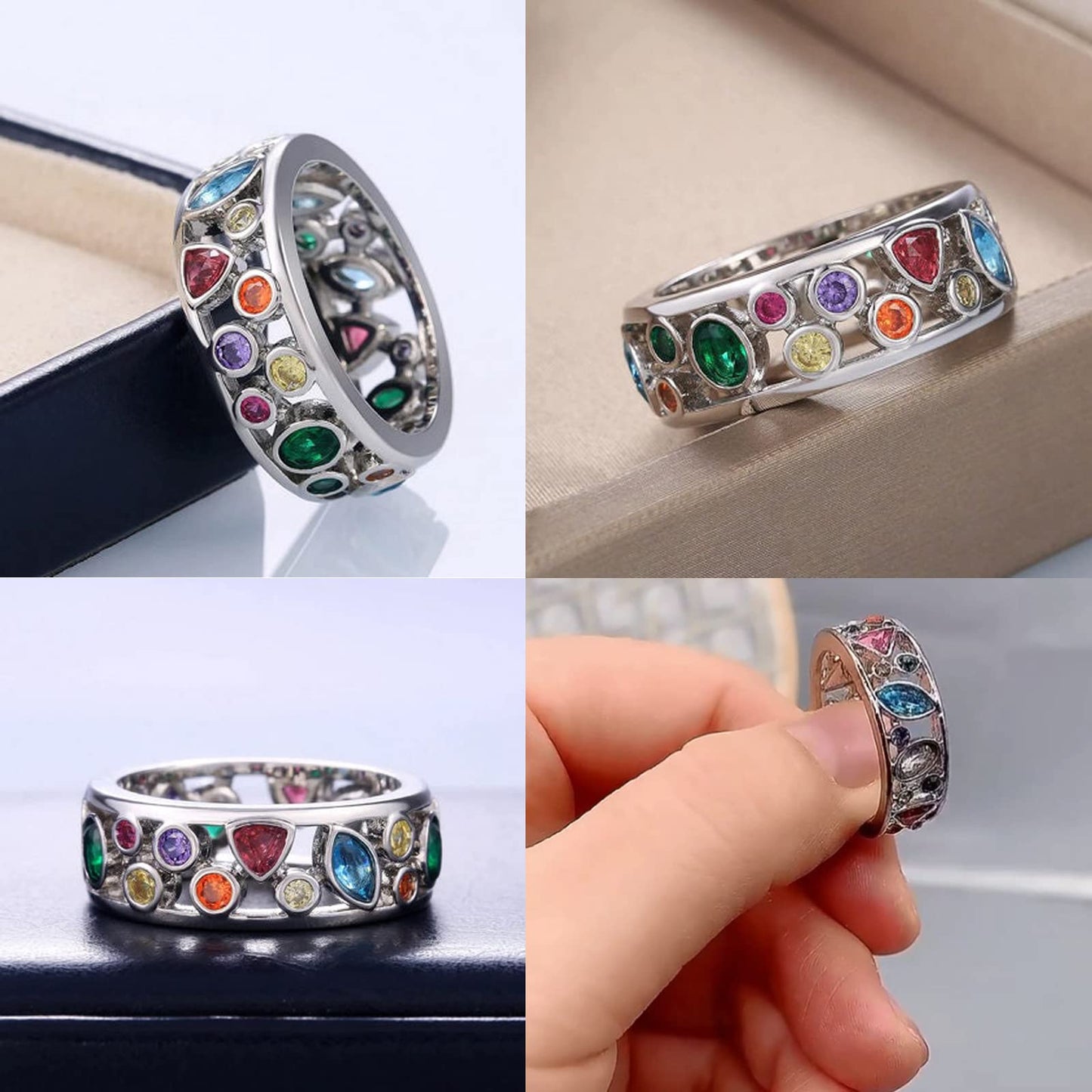 Magtherapy Quartz Slimming Ring, Moissanite Torina Crystal-Quartz Ionix Ring Heathcryt Lymph Drainage Therapy Rings Multicolor Marquise Cut Cubic Zirconia Inlaid Finger Ring Jewelry(Colorful 10)