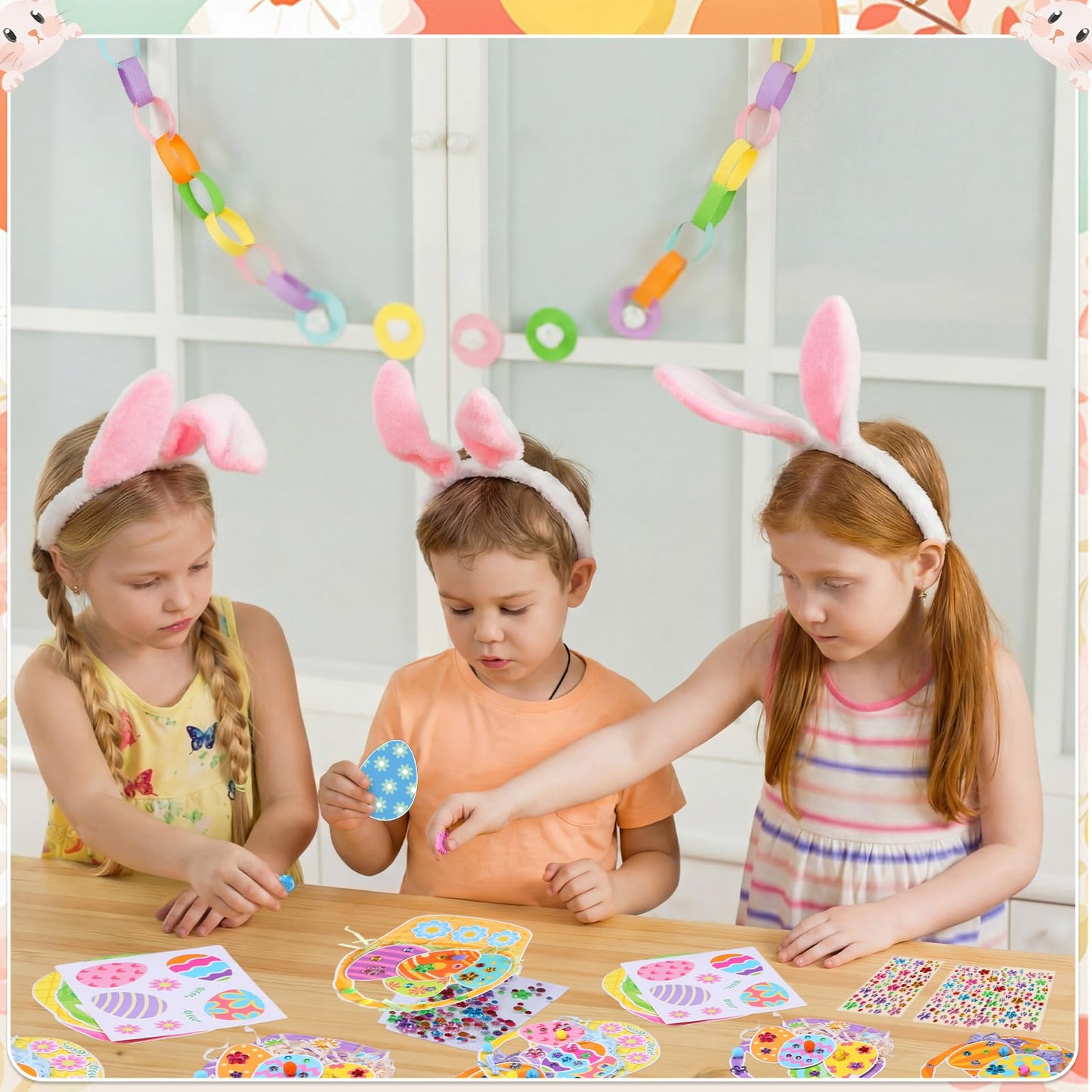 Funrous 48 Sets Easter Crafts Kit Easter Basket Egg Paper Crafts DIY Make Your Own Basket Hanging Ornaments Decorations with Pompoms Diamond Stickers Spring Classroom Activity Arts Gifts Party Favors