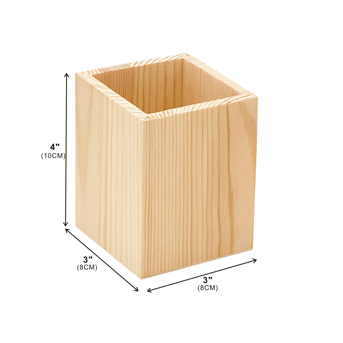 Cregugua 6 Pack Wood Pen hlolder Unfinished Wooden Pencil Holder for Homemade DIY Crafts (3"x3"x4")
