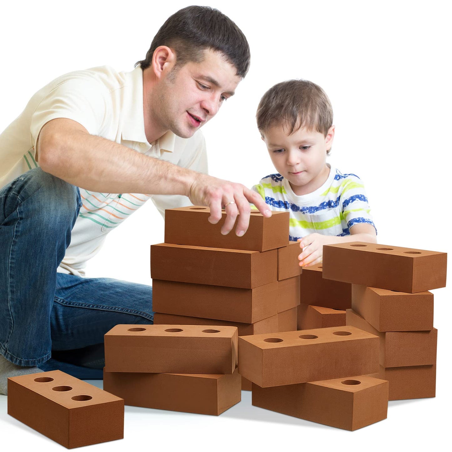Zhanmai 50 Pack Foam Bricks Building Blocks for Kids Foam Cinder Blocks Large Fake Bricks Toy for Stacking and Construction 8 x 4 x 2.4 Inches(Round)