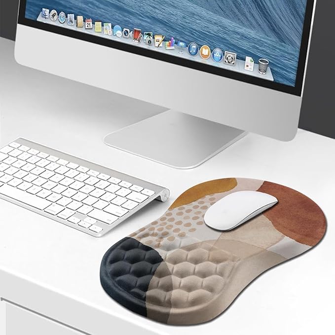 Hokafenle Ergonomic Mouse Pad Wrist Support, Wrist Rest Mousepad for Carpal Tunnel Pain Relief with Integrated Memory Foam Slope Massage Bulge (11.8x7.9 inch,Abstract Marble