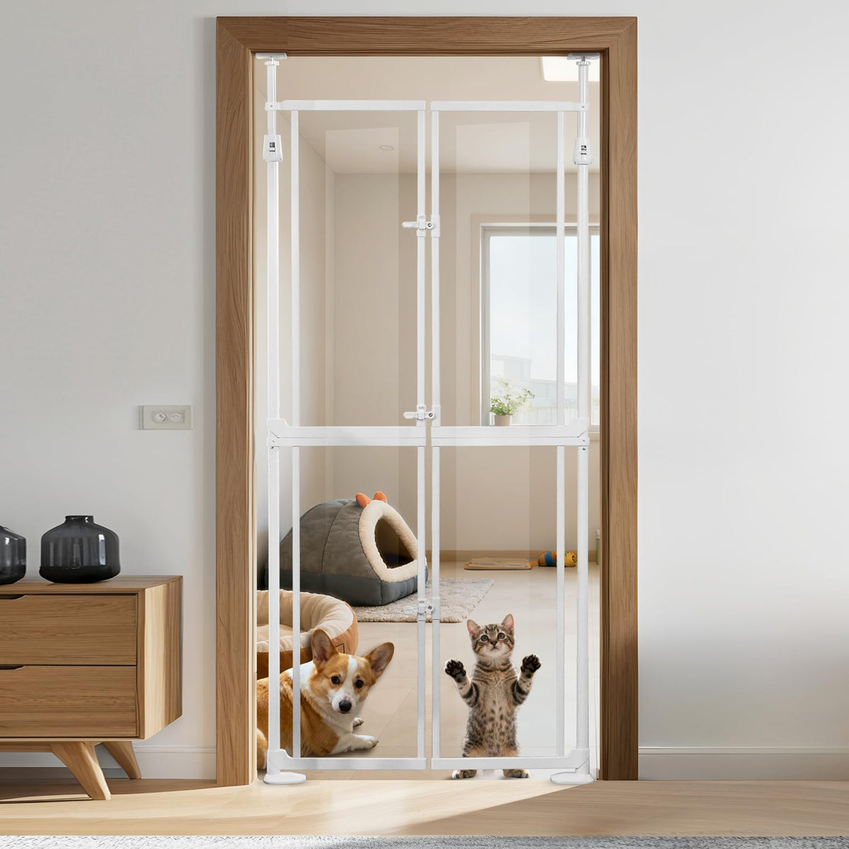 74.8-98.43” Extra Tall Cat Gate, 40.5-41.7” Wide Acrylic Pet Gate