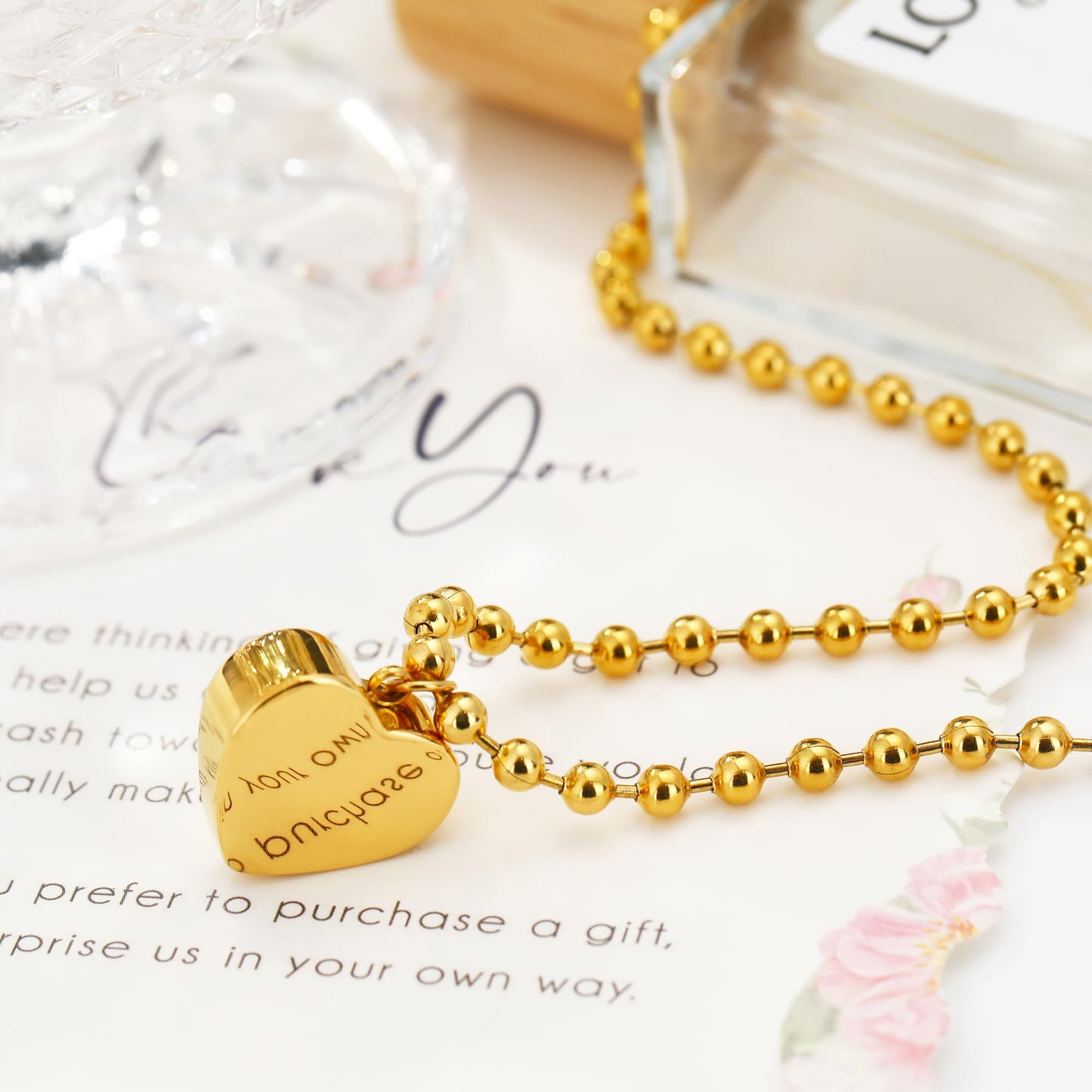 BONJOULRY 18K Gold-plated Heart Necklace, Chunky Gold Heart Necklace for Women Puffy Heart Pendant Necklace Ball Beaded Chain Chunky Jewelry for Women