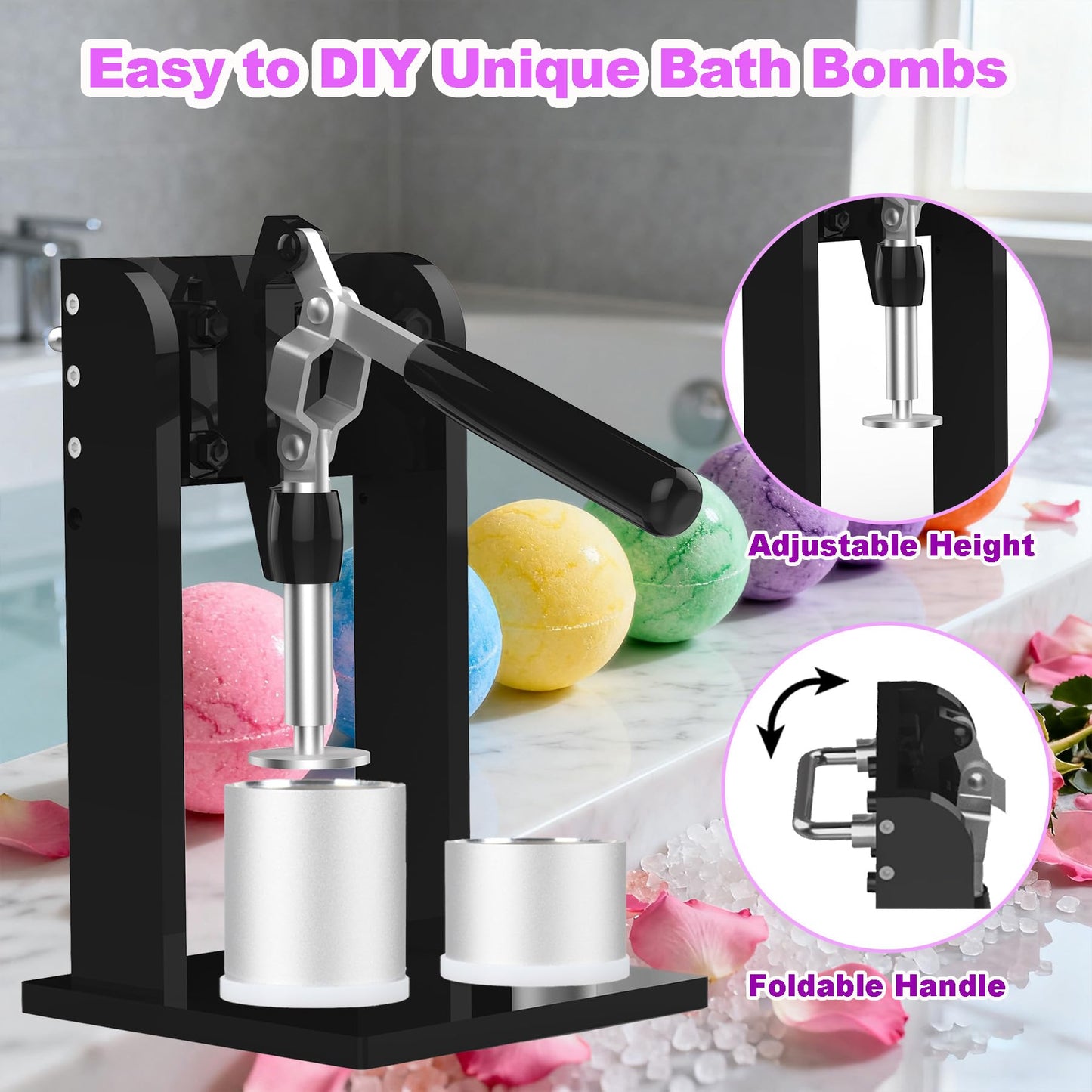 Bath Bomb Press Machine 2 Pcs 1.8 inches Bath Bomb Molds with Surprise Inside for DIY Shower Steamer Shampoo Bar Gifts