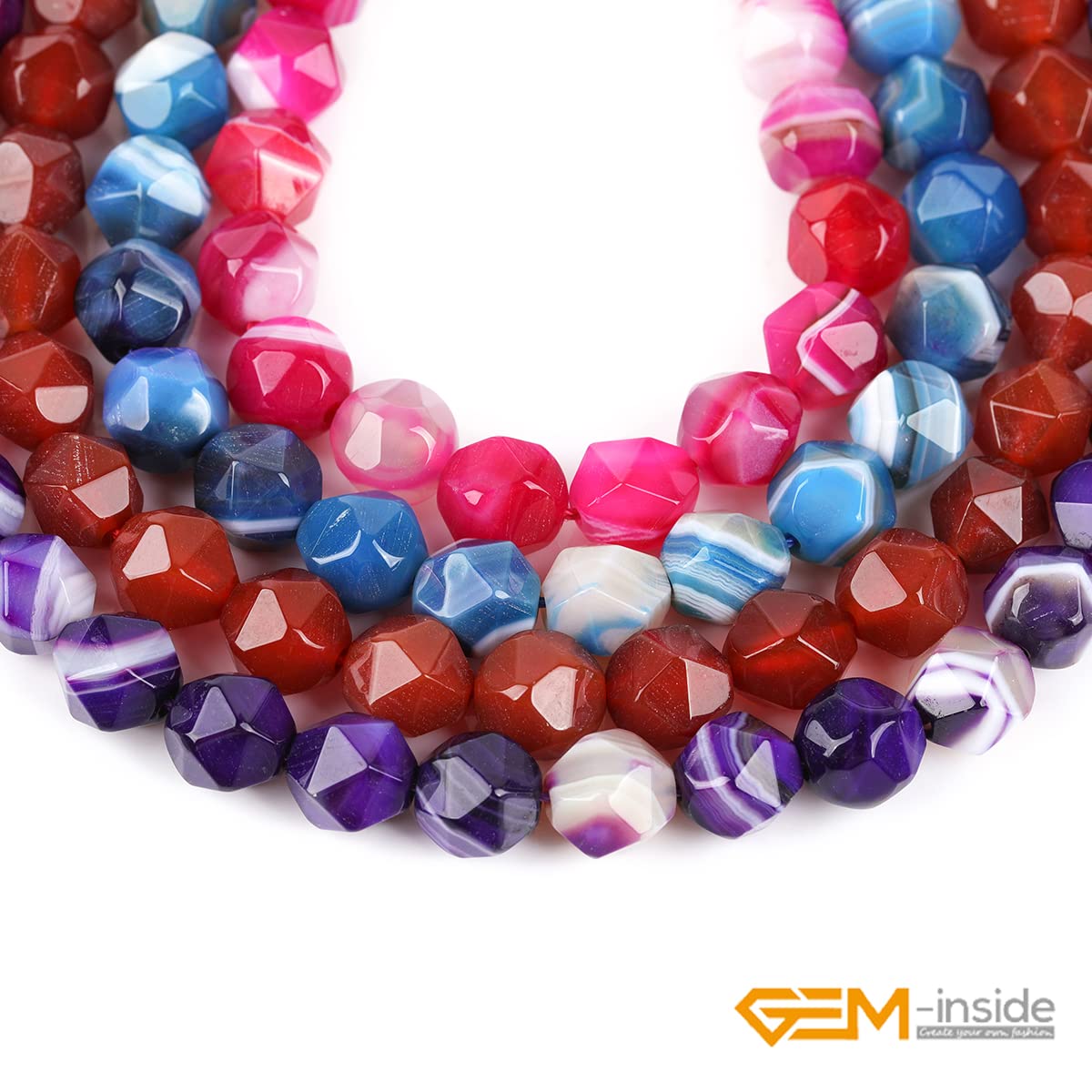 GEM-Inside 8mm Faceted Natural Red Agate Stone Beads for Cambay Jewelry Making Full 15" Strand Power Energy Healing Chakra Stone Beads