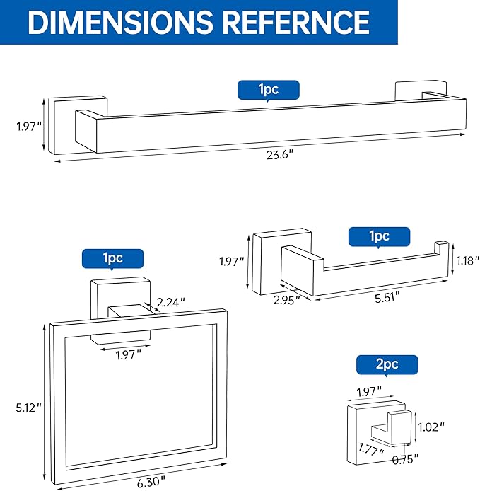 5-Piece Bathroom Hardware Accessories Set, 23.6 Inch SUS304 Stainless Steel Towel Bar Set, Wall Mounted Bathroom Towel Holders, Towel Hooks with Toilet Paper Holder