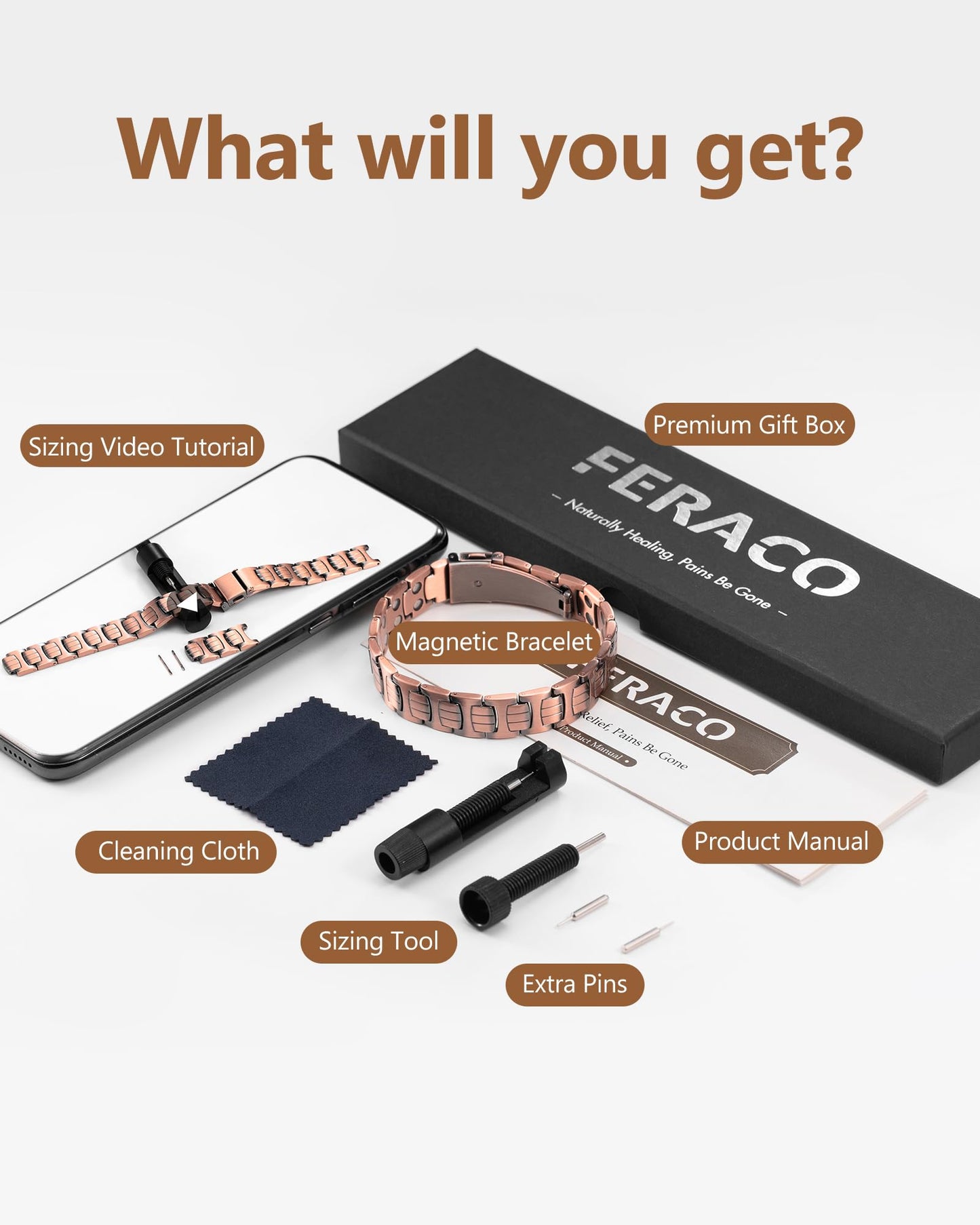 Feraco Copper Bracelet for Men,Magnetic Therapy Cooper Bracelets with 46 Magnets, Men's 99.99% Pure Copper