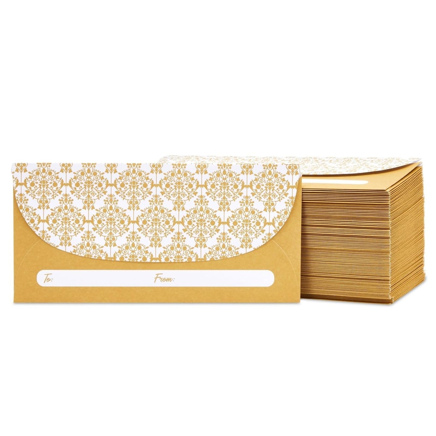 Juvale Money Envelopes for Cash - Cash Gift & Money Saving Envelopes - Secure Adhesive Seal & Floral Design - 7 x 3 In, Gold, 100 Pack