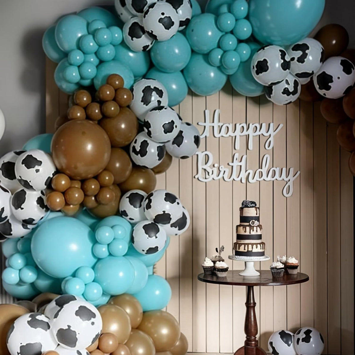 Cow Print Balloons,12Inch Teal Blue Brown Sand White Cow Latex Balloons for Girls Boys Baby Shower Party Farm Western Cowboy Party Decorations Supplies