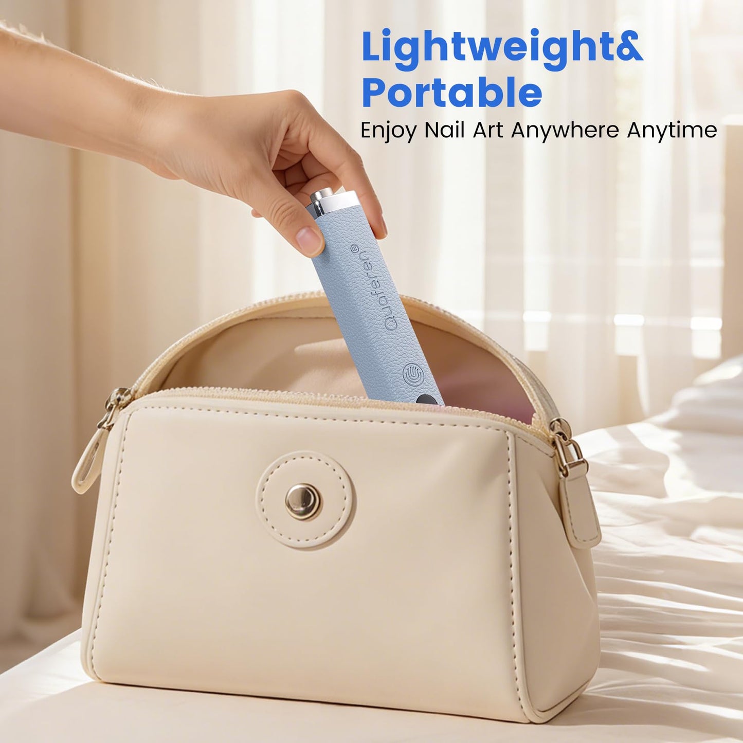Quaferen Mini Handheld UV Light for Gel Nails with Stand, Rechargeable Flash Cure Nail Lamp with Auto Sensor, Cat Eye Magnet for Fast Drying at Home Salon (Blue)