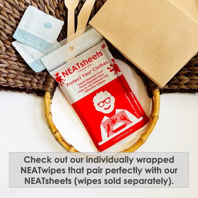 Disposable Bibs for Adults, Kids & Seniors | Adhesive Tab Napkins for Eating, Personal Use, Travel | Spill Absorbent, Stain/Liquid Repellent | Grey Dot, 10 4-Count Pouches (40 Sheets)