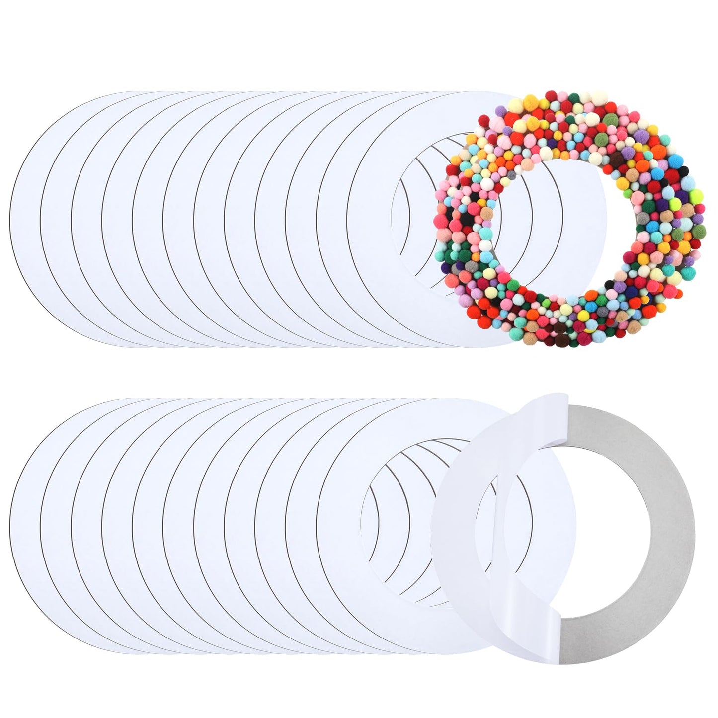 AmazingSpark 24 Pcs Self Adhesive Hanging Round Wreaths Valentine's Day DIY Ornaments Wreath 9 Inches Spring DIY Cardboard Rings Bulk Circle Cardboard Ornaments for Wedding Easter Party Decorations