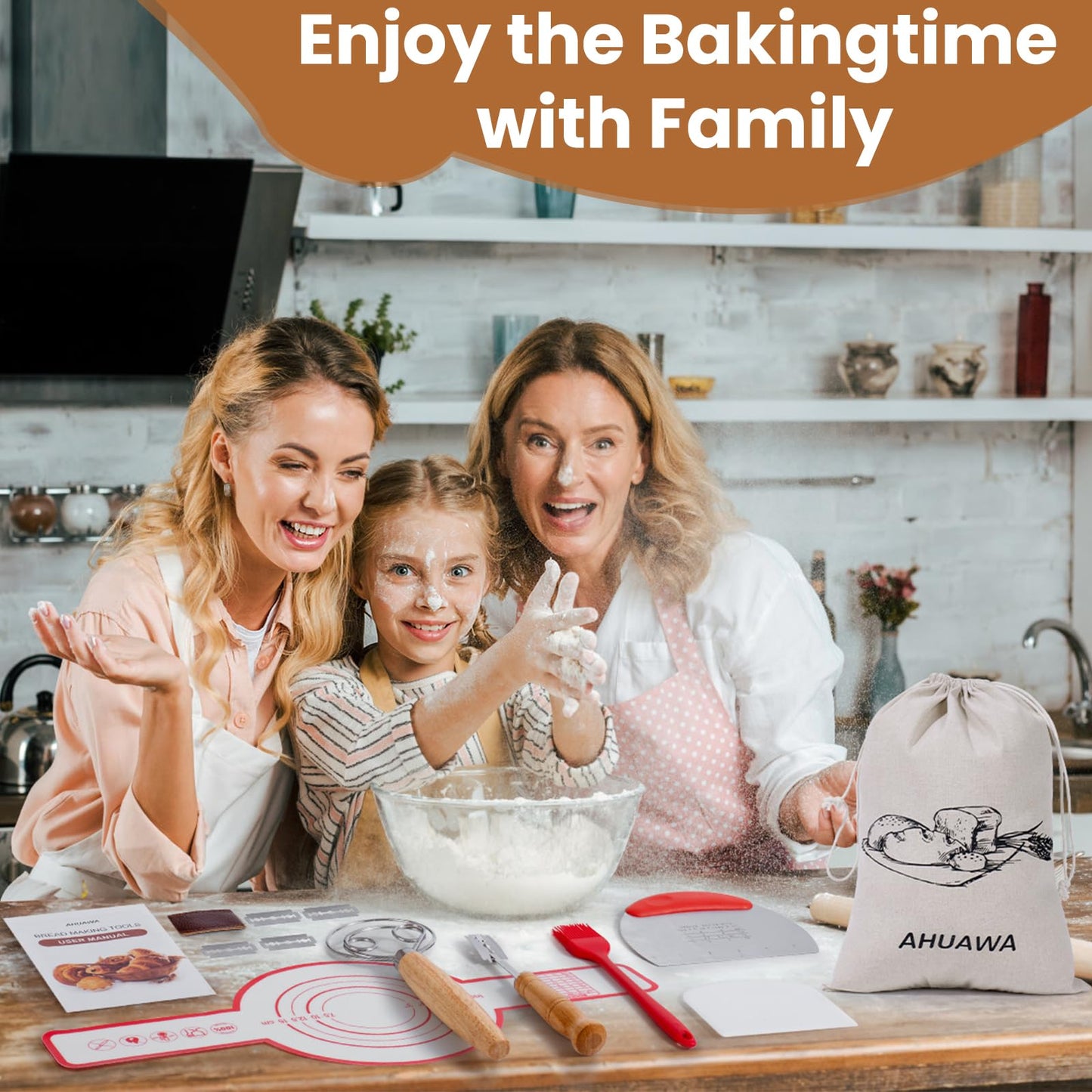 Bread Making Tools with Danish Dough Whisk Set, Sourdough Bread Scoring Tool & Baking Supplies - Bread Lame, Silicone Baking Sling, Bread Bag & More, Bread Baking Supplies