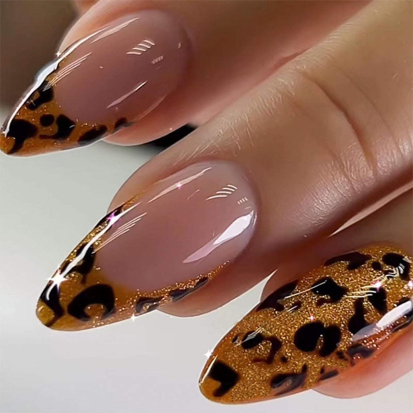 Almond Press on Nails Medium Spring Summer Butterfly 3D Acrylic False Nails Glossy Cute Glue on Manicure Art Stick on French Tip for Women Girls 24Pcs