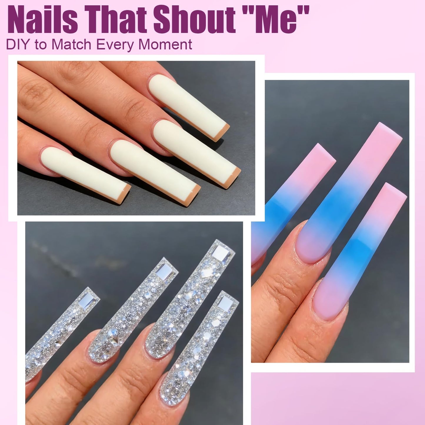 Vnjaoi 280 Pcs Original Sandwich Nails Dual Form with Guide Lines Long Square Nail Mold for Builder Gel Nail Extensions Art Design Salon DIY at Home