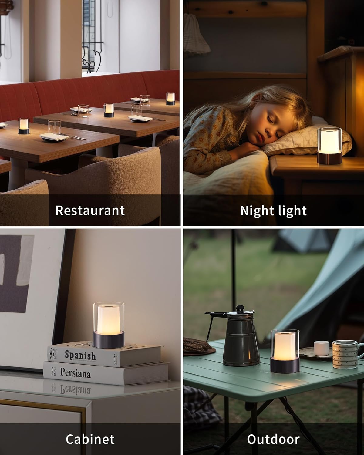LED 4" Mini Cordless Table Lamp 2 Pack, Outdoor Waterproof Lamp, Rechargeable Battery Operated Lamp, Portable Touch Night Light for Dining Room, Camping, Nursery, Baby, Bar, Party (Black)