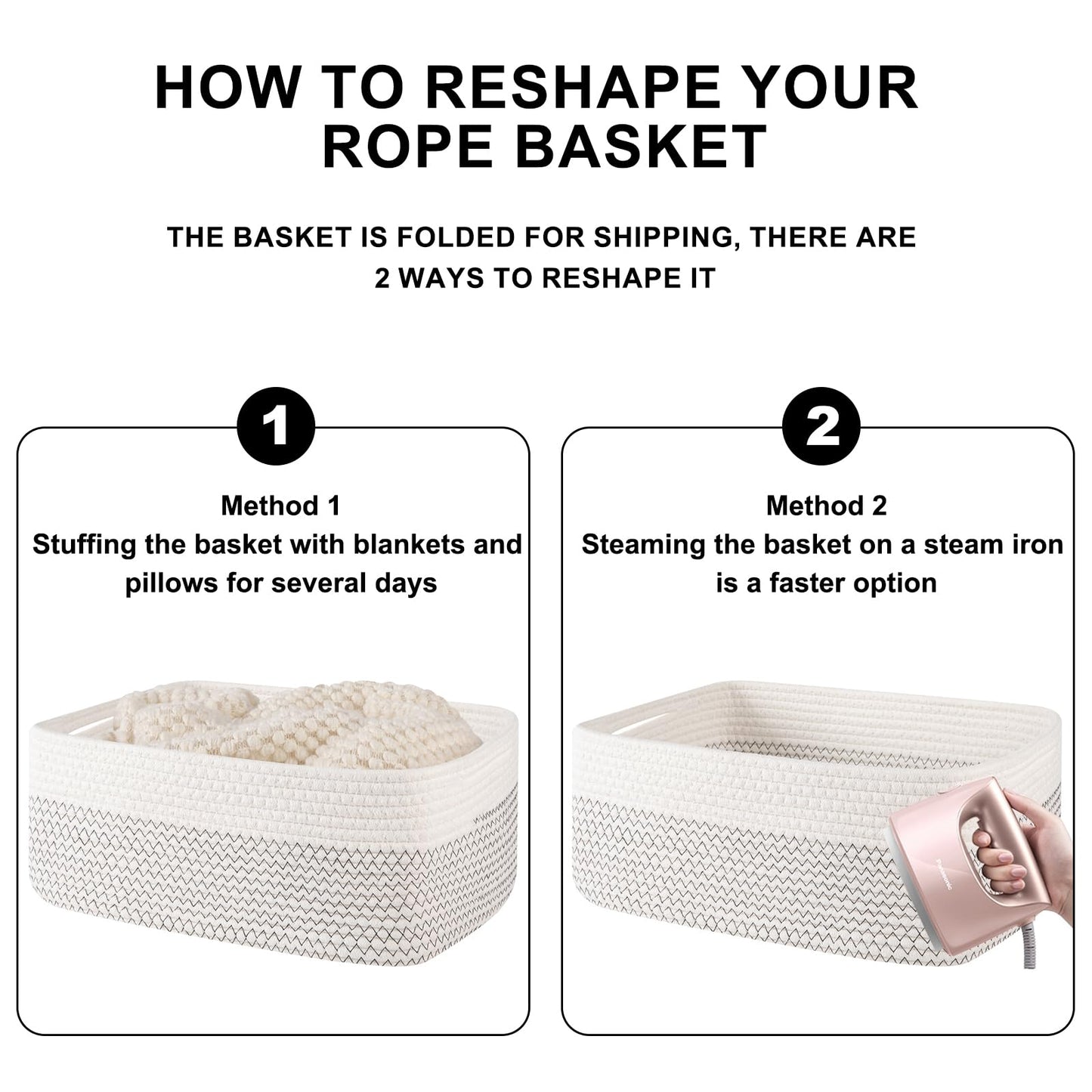 OIASKET Storage Baskets for Organizing 3 Pack, Woven Baskets for Shelves, Closet Organizer Bins Empty Gift Basket Toy Storage for Toys, Books, Towels, Clothes, 15"x11.42"x6.7", White & Black
