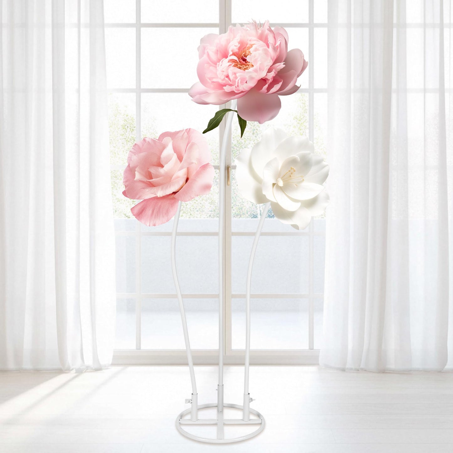 Giant Flower Stand Kit - 3 Pcs 78.7 Inch White Flexible PVC Pipe & Sturdy Flower Pole Display Stand Base for Large Floral Decor, Wedding Backdrops, Balloon Arches, DIY Crafts (Includes Scissors)