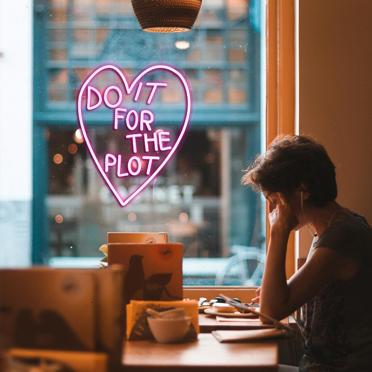 Do It For The Plot Neon Sign Dimmable Pink Words Neon Light for Wall Decor USB Led Heart Neon Light Sign for Bedroom Living Room Wedding Party Bar Neon Sign