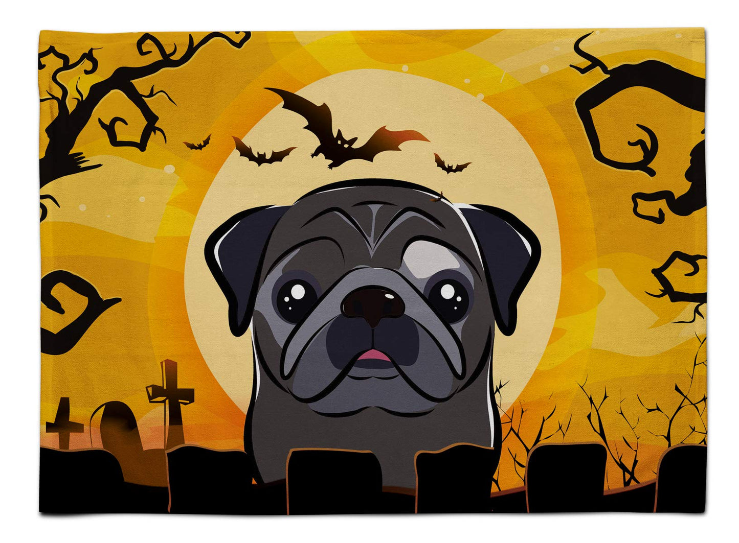 Caroline's Treasures BB1821PLMT Halloween Black Pug Fabric Placemat Washable Placemat Dinner Table Decor No Ironing Linen Look