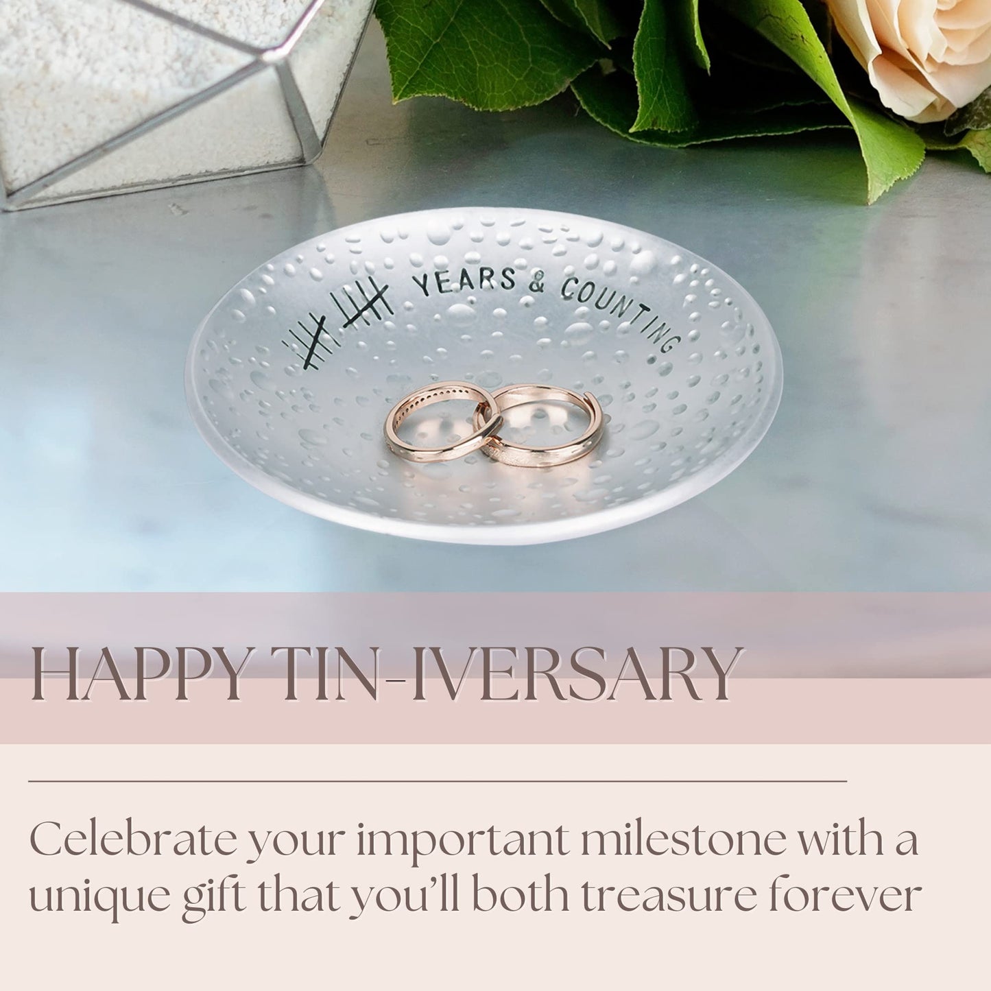 PureRejuva 10th Anniversary Tin Gifts – 4 In., Engraved, Aluminum Wedding Ring Holder Dish & Gift Box – 10 Year Wedding Gift for Him & 10 Year Anniversary for Her Textured Style