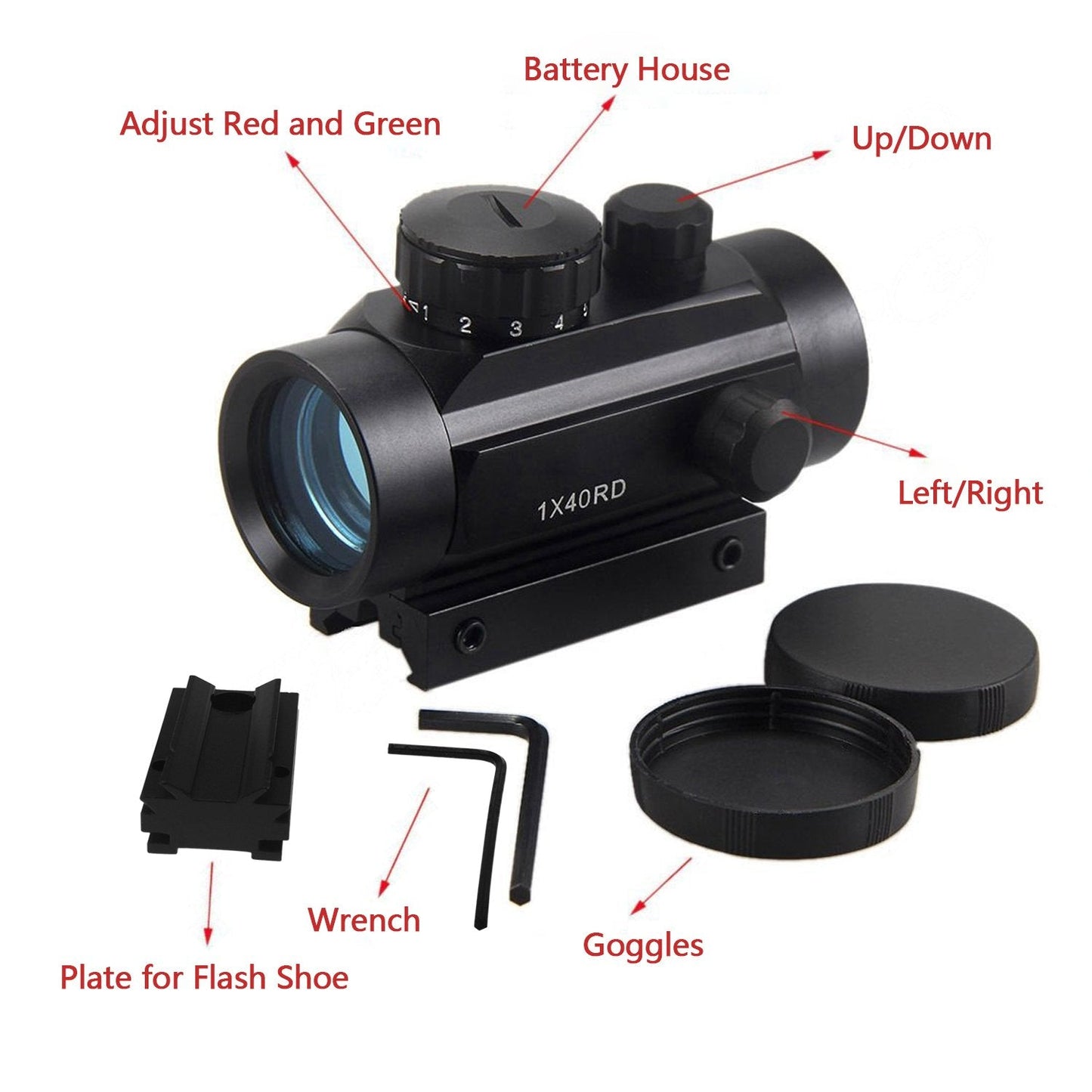 Astromania 1X40RD Reflex Red Green Dot Sight Lighted Scope Mount to fix to a DSLR Camera Flash Type Connection