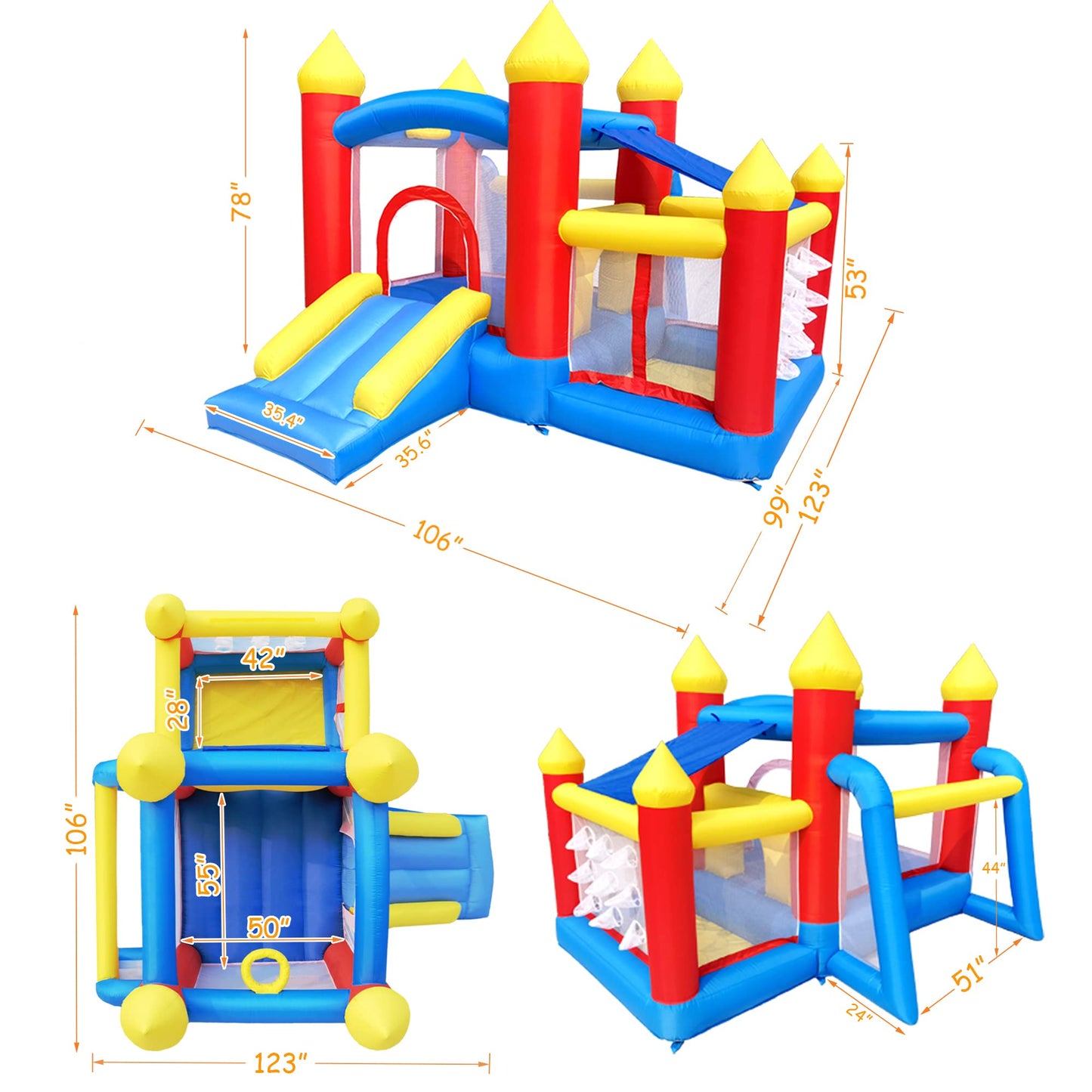 Baralir Inflatable Bounce House for Kids 3-6, Toddler Jumper with Slide and Ball Pit Water Pool(with Sun Cover), Perfect for Outdoor Indoor Kids Party - Blower Included