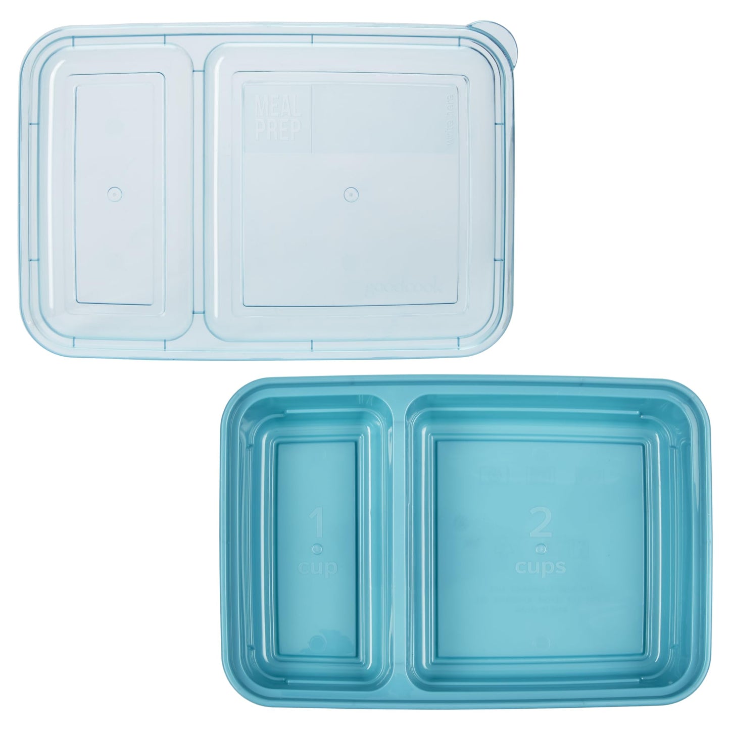GoodCook Food Storage Containers for Meal Prep Rectangle Two Compartments & Made without BPA, 60-Piece Set, Teal