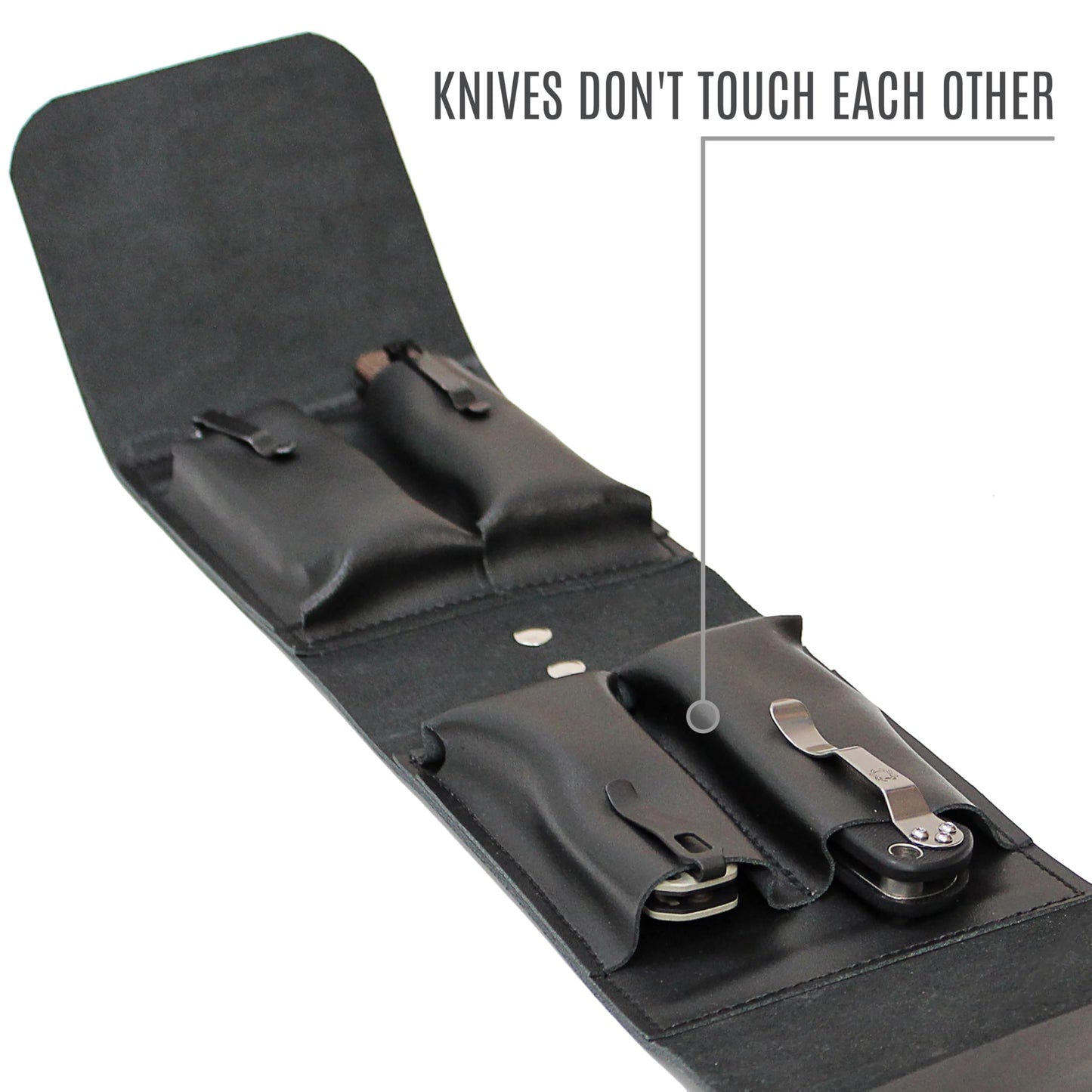 Leather Folding Knife Display Case Organizer for 4 Pocket Knives Case, Folding Knives Storage Holder, Knives Collection Pouch Bag VB4BL