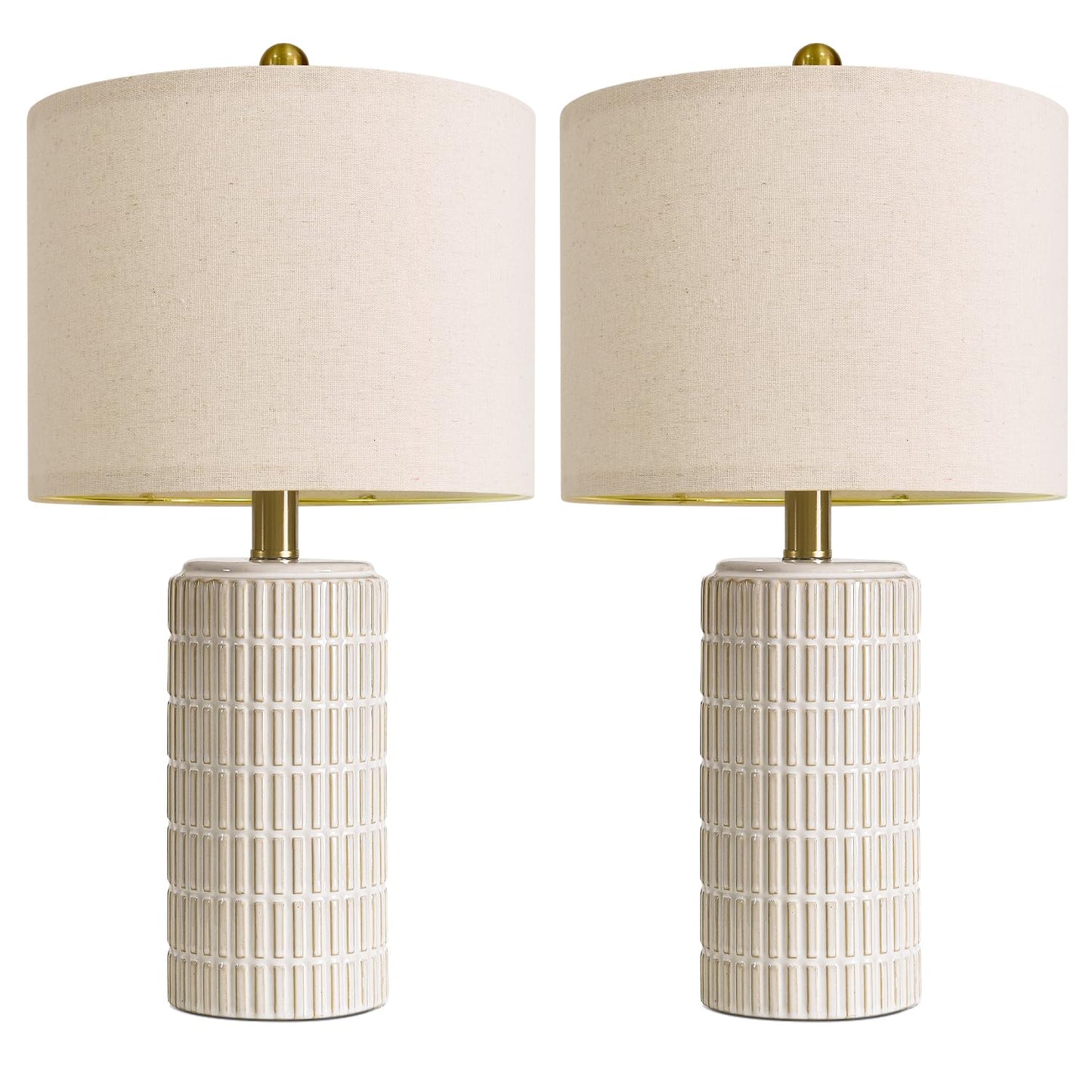 PoKat 20.75" Small Modern Ceramic Table Lamps Set of 2 for Bedroom, White Bedside Lamps for Night Stands, Farmhouse Desk Decor Gift Nightstand Table Lamps for Living Room End Table Beige