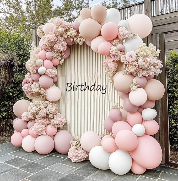 Pastel Pink & White Balloon Arch Kit, Double Stuffed – Dusty Pink, Blush, Beige, Cream & Matte White Latex Balloons for Baby Shower, Valentine’s, Bridal & Easter