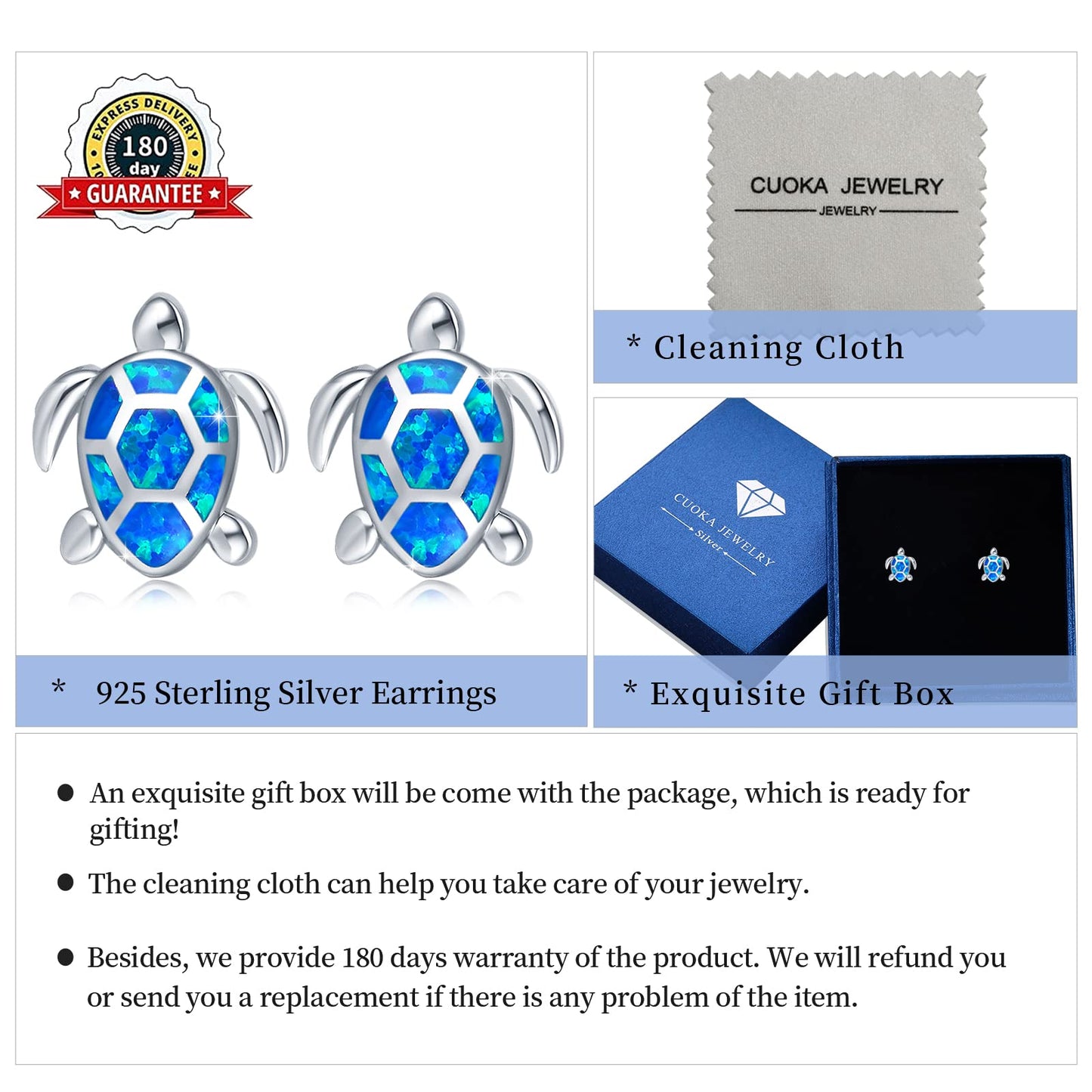 AOVEAO Sea Turtle Earrings,Sterling Silver Hawaiian Beach Themed Stud Earrings Turtle Dangle Blue Opal Ocean Jewelry Gifts for Women Girlfriend (Stud)