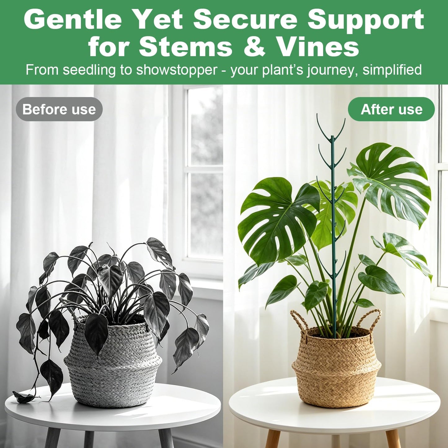 10 Pack Stackable Monstera Plant Support Stakes, Adjustable Climbing Plant Poles for Indoor Outdoor Plants, Durable Green Garden Stakes with Clips and Tape for Pothos, Philodendron, Vines