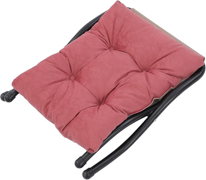 15" Foldable Foot Stool Ottoman with Metal Frame - Washable Red Upholstered Indoor/Outdoor Footrest for Living Room, Bedroom, Patio - Space-Saving Compact Design