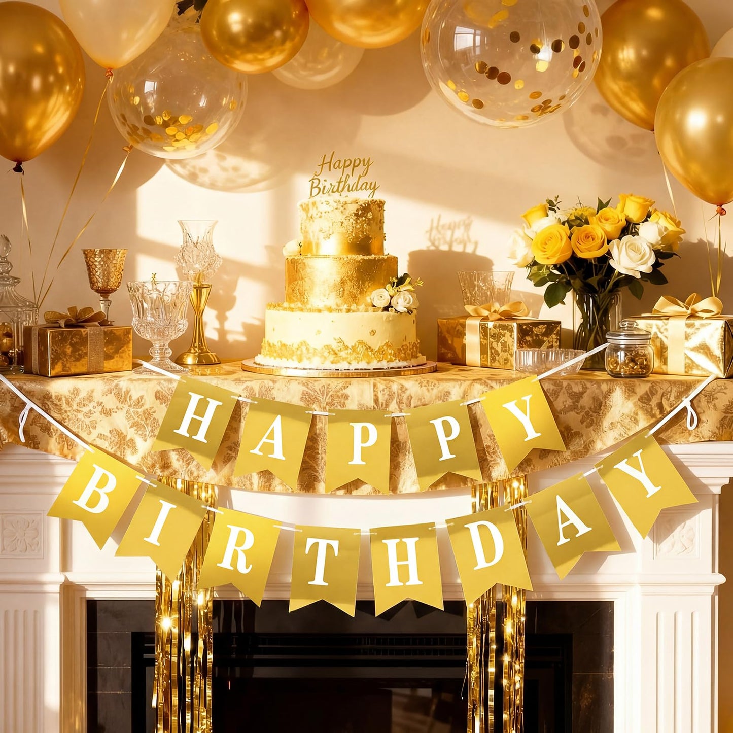 Mooliwe 171 Pcs DIY Custom Banner Kit Make Your Own Customizable Sign for Birthday Wedding Party Decoration Include 20 Paper Pennant 148 Letters and Numbers Rope Threading Device(Mirror Gold)