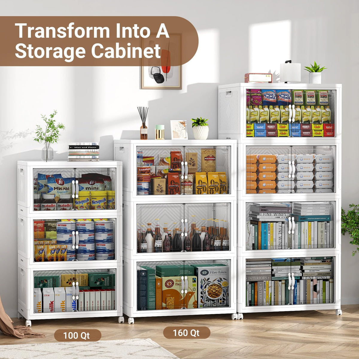 400QT Large Stackable Storage Bins with Clear Doors (4 Count)