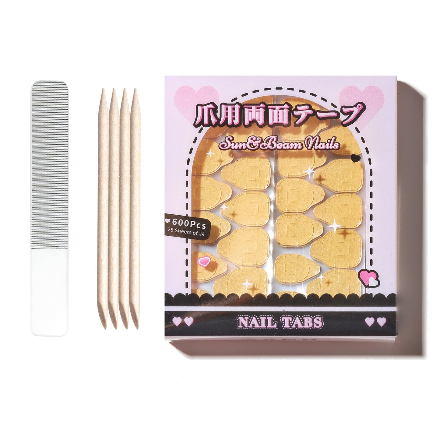 Sun&Beam Nails Jelly Nail Tabs for Press-On Nails 0.3mm Ultra-Thin Waterproof Adhesive 600pcs Strong Hold Double Sided Tabs for Finger (Tool Set with Case)