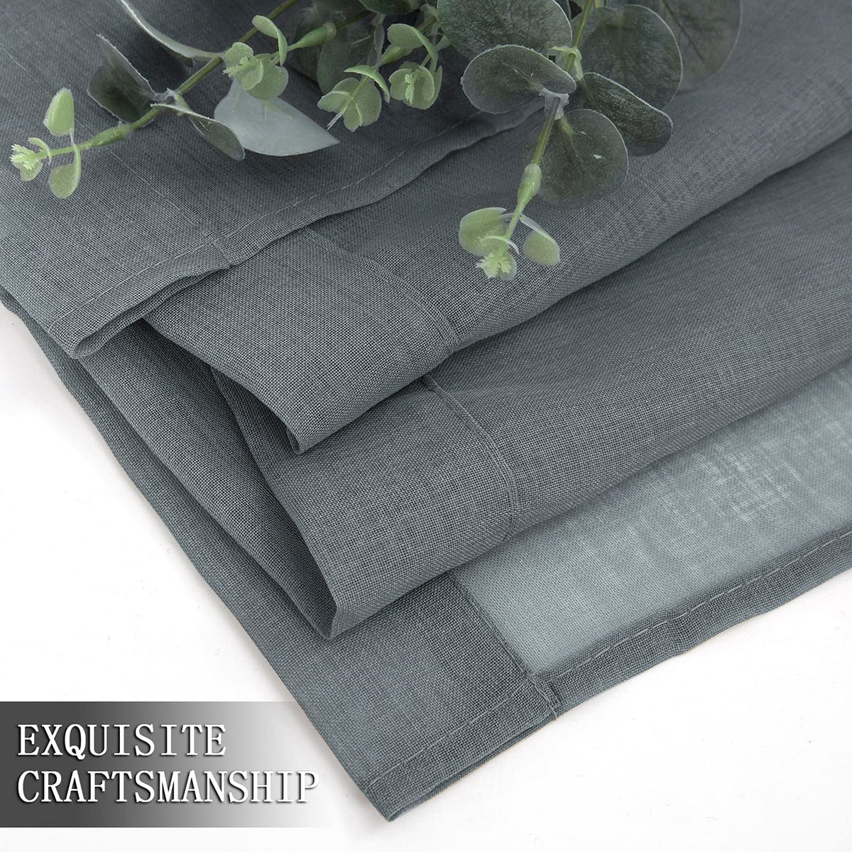 Short Sheer Curtain Linen Textured Living Room Curtains Sheer Light Filtering Rod Pocket Voile Curtain for Bedroom