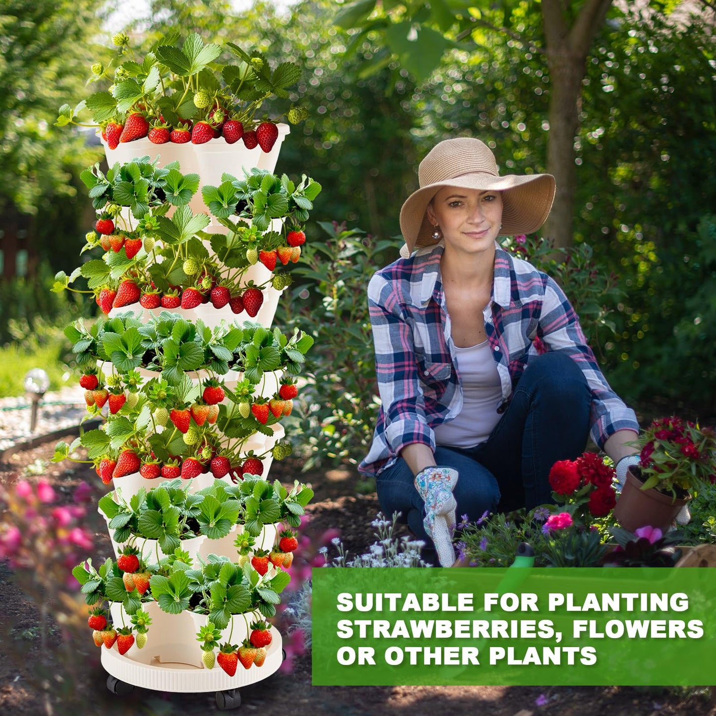 Nitial 3 Set 5 Tier Vertical Garden Planter Stackable Planters with Tray and Planting Tools Accessories for Indoor Outdoor Strawberries Herbs Peppers Flowers and Succulents
